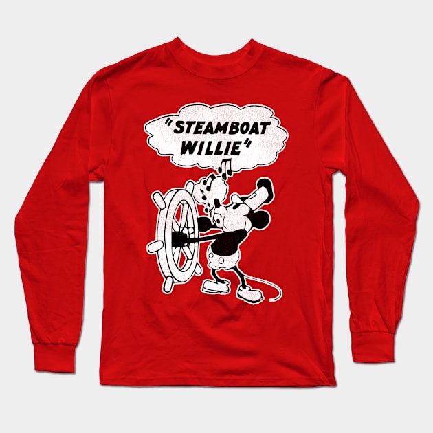 Steamboat Willie Long Sleeve T-Shirt by darklordpug